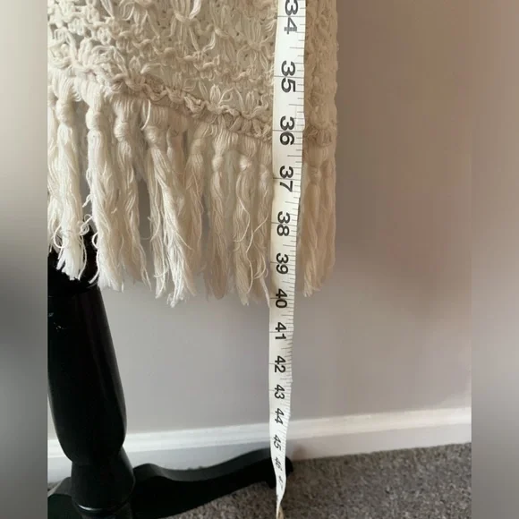 Solitaire Swim Crochet Fringed Cream Cotton Swim Coverup - Picture 13 of 14